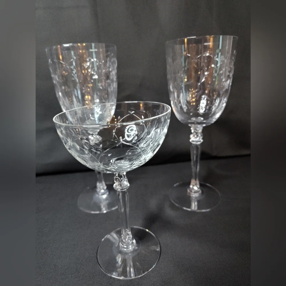 Vintage Fostoria Christiana, 1940's. Two Wine, One Sherbet
